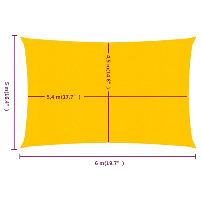 Voile d'ombrage 160 g/m² rectangulaire jaune 5x6 m PEHD – Image 5