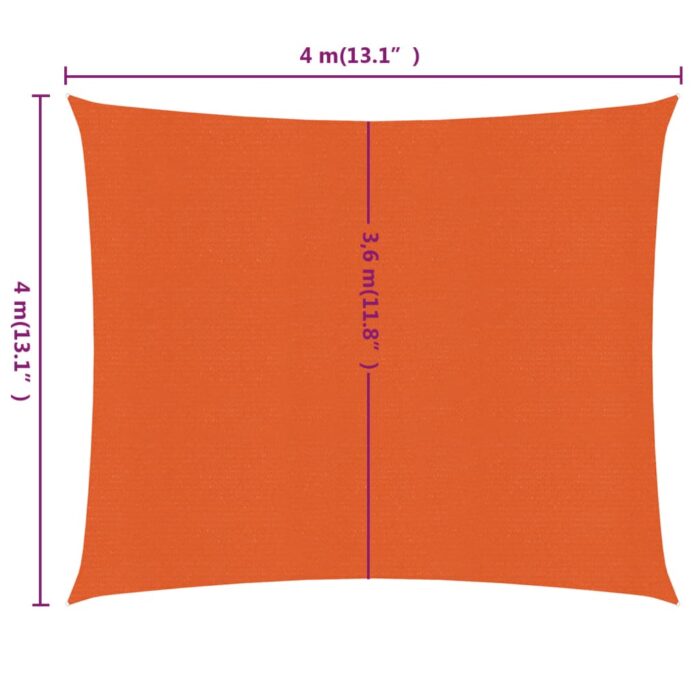 Voile d'ombrage 160 g/m² carré orange 4x4 m PEHD – Image 5