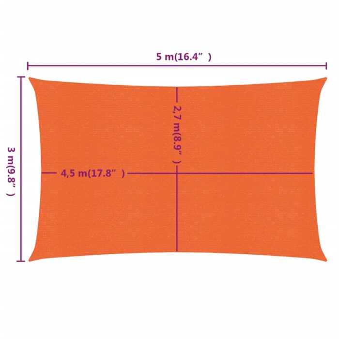 Voile d'ombrage 160 g/m² rectangulaire orange 3x5 m PEHD – Image 5