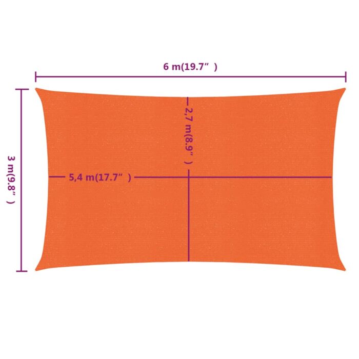 Voile d'ombrage 160 g/m² rectangulaire orange 3x6 m PEHD – Image 5