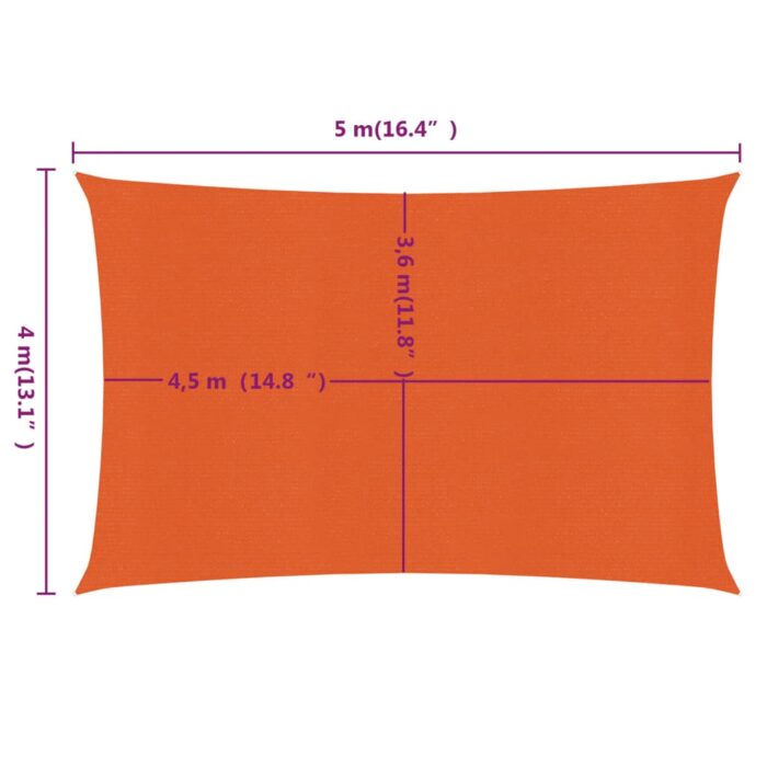 Voile d'ombrage 160 g/m² rectangulaire orange 4x5 m PEHD – Image 5