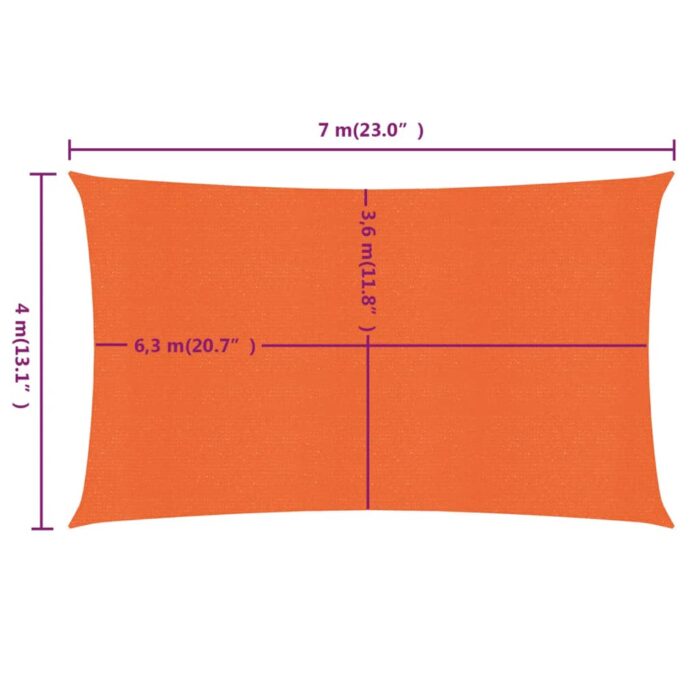 Voile d'ombrage 160 g/m² rectangulaire orange 4x7 m PEHD – Image 5