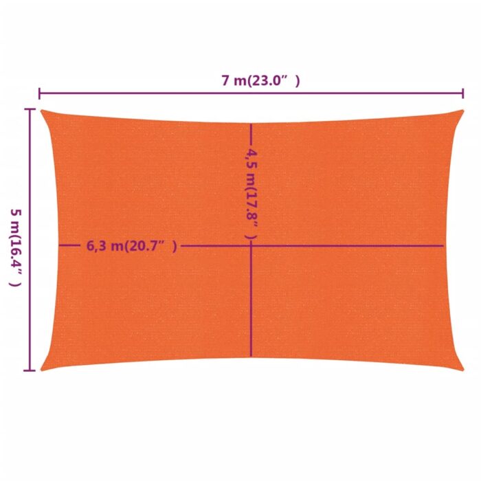 Voile d'ombrage 160 g/m² rectangulaire orange 5x7 m PEHD – Image 5