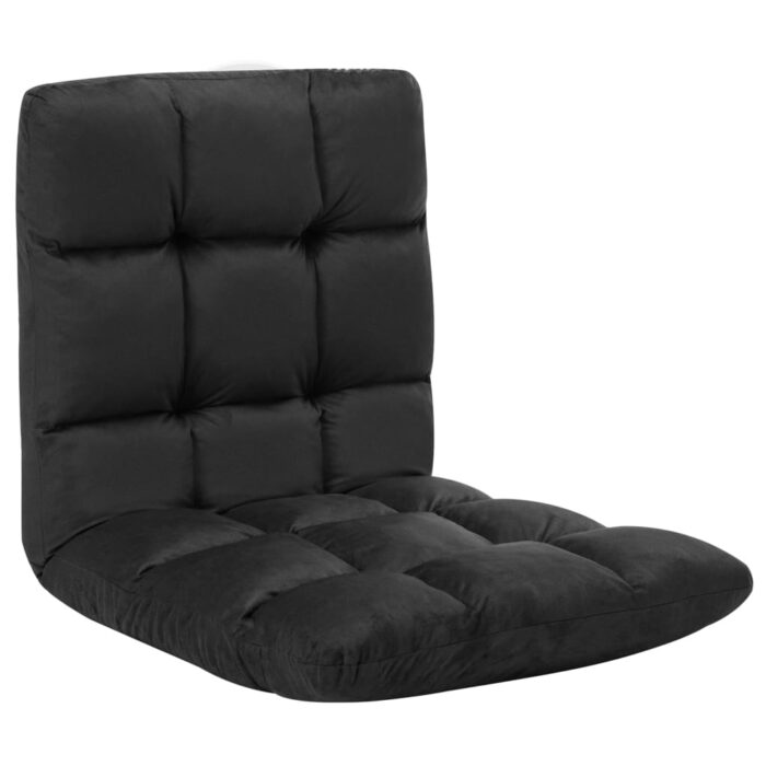 Chaise pliable de sol Noir Microfibre – Image 1