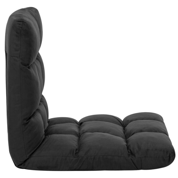 Chaise pliable de sol Noir Microfibre – Image 3