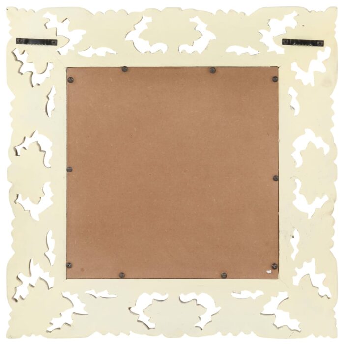 Miroir sculpté à la main Blanc 50x50 cm Bois de manguier massif – Image 2