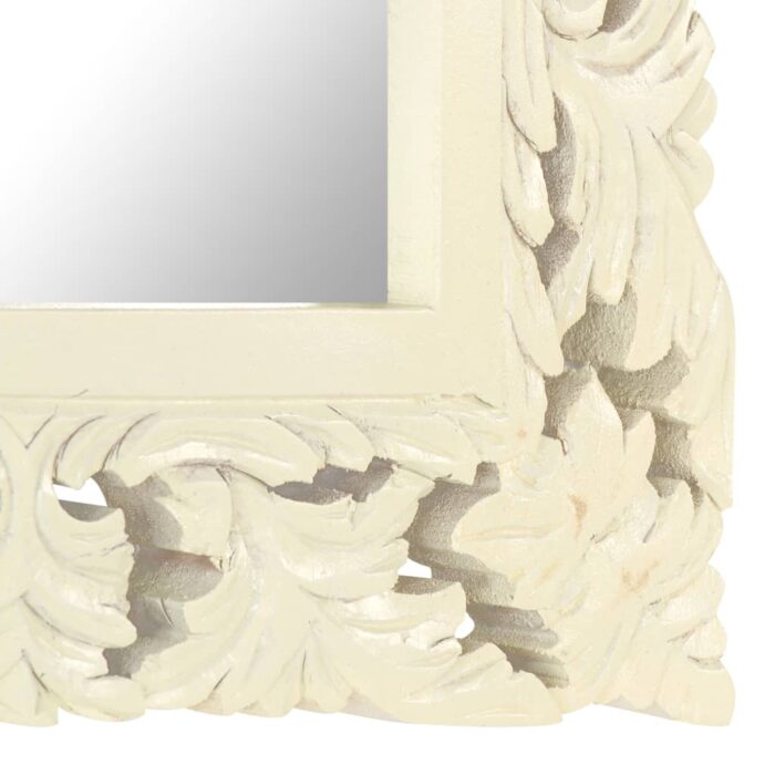 Miroir sculpté à la main Blanc 50x50 cm Bois de manguier massif – Image 3