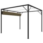 Chapiteau de jardin avec auvent rétractable 3x3m Taupe 180 g/m² – Image 4