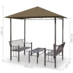Pavillon de jardin et table et bancs 2,5x1,5x2,4m Taupe 180g/m² – Image 3