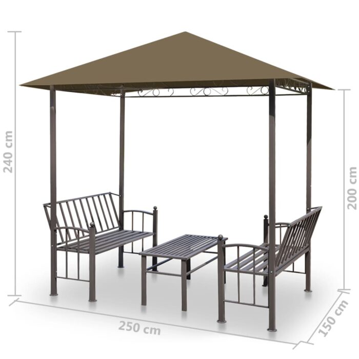 Pavillon de jardin et table et bancs 2,5x1,5x2,4m Taupe 180g/m² – Image 3