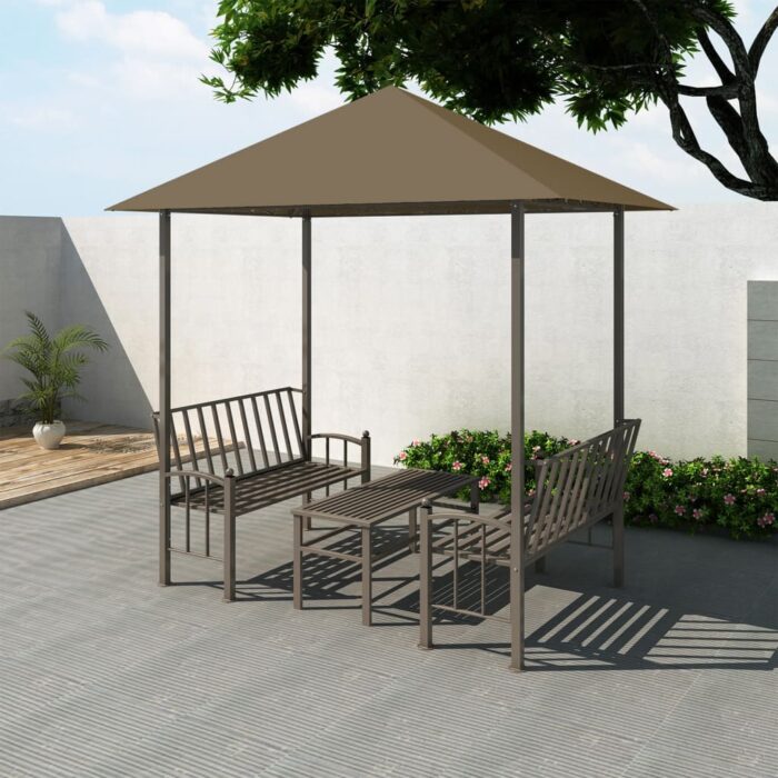 Pavillon de jardin et table et bancs 2,5x1,5x2,4m Taupe 180g/m² – Image 1