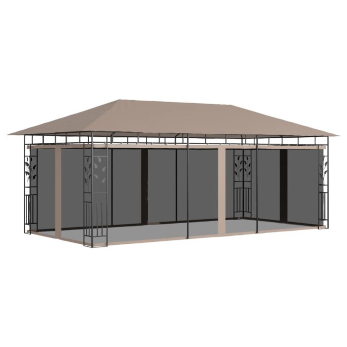 Belvédère avec moustiquaire 6x3x2,73 m Taupe 180 g/m² – Image 1