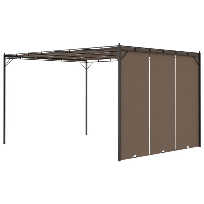 Belvédère de jardin avec rideau latéral 4x3x2,25 m Taupe – Image 4