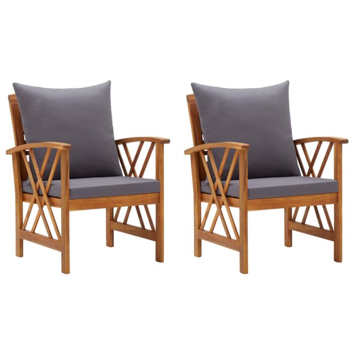 Chaises de jardin avec coussins lot de 2 Bois d'acacia massif – Image 1
