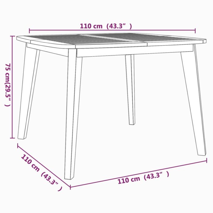 Table de jardin 110x110x75 cm Bois d'acacia solide – Image 6