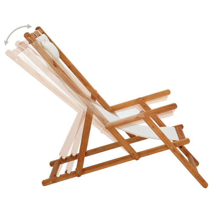 Chaise pliable de plage Bois d'eucalyptus solide et tissu Crème – Image 2