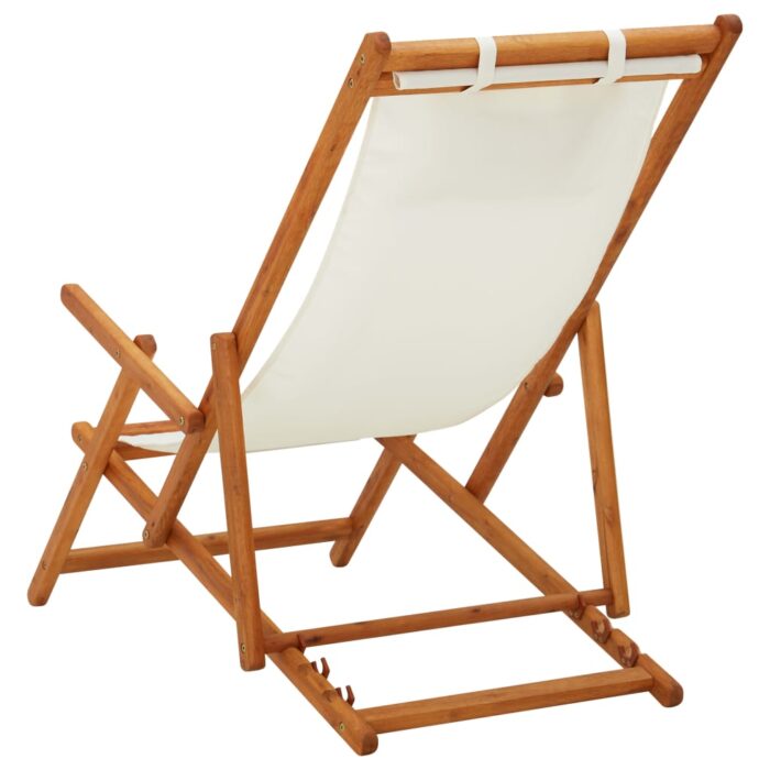 Chaise pliable de plage Bois d'eucalyptus solide et tissu Crème – Image 3