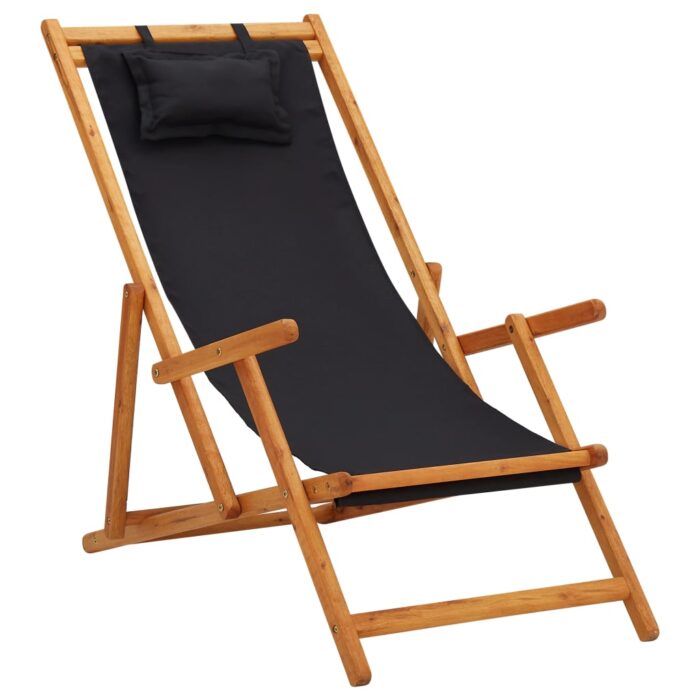 VXL8720286108017_a_en_hd_1.jpg Chaise pliable de plage bois d'eucalyptus solide et tissu noir – Image 1