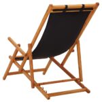 Chaise pliable de plage bois d'eucalyptus solide et tissu noir – Image 3