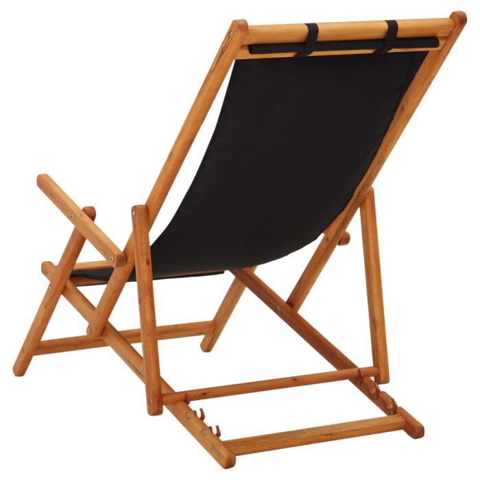 Chaise pliable de plage bois d'eucalyptus solide et tissu noir – Image 3