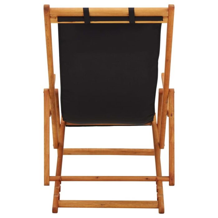 Chaise pliable de plage bois d'eucalyptus solide et tissu noir – Image 4