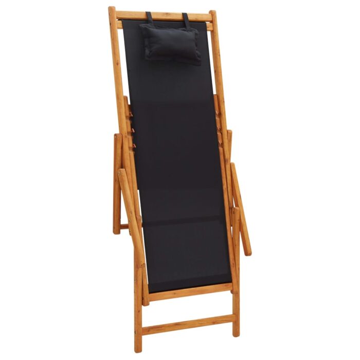 Chaise pliable de plage bois d'eucalyptus solide et tissu noir – Image 5