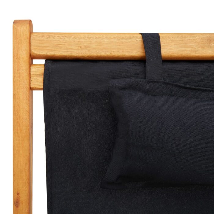 Chaise pliable de plage bois d'eucalyptus solide et tissu noir – Image 6