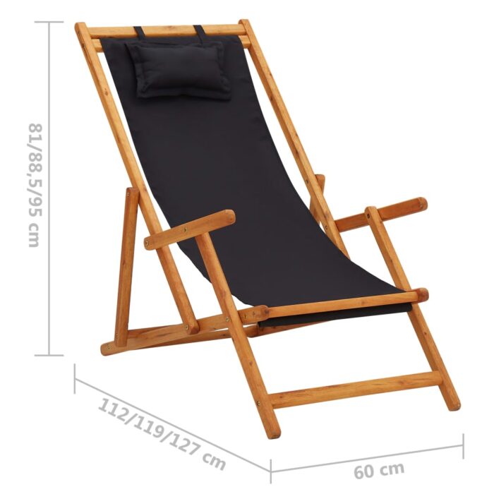 Chaise pliable de plage bois d'eucalyptus solide et tissu noir – Image 8