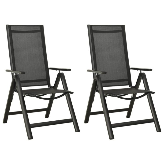 Chaises pliables de jardin lot de 2 Textilène et aluminium Noir – Image 1