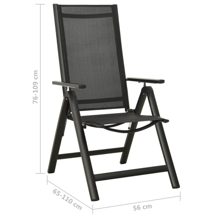 Chaises pliables de jardin lot de 2 Textilène et aluminium Noir – Image 8
