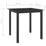 Table de jardin Noir 80x80x74 cm Aluminium et verre – Image 4