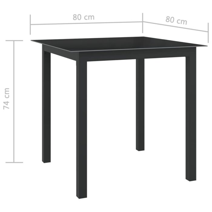 Table de jardin Noir 80x80x74 cm Aluminium et verre – Image 4