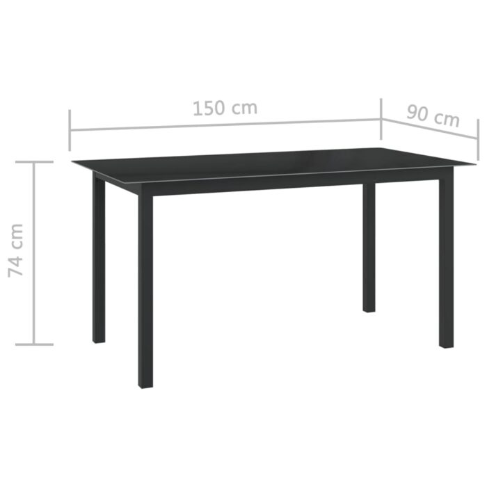 Table de jardin Noir 150x90x74 cm Aluminium et verre – Image 4
