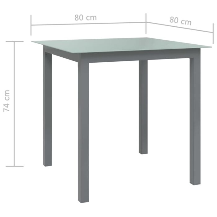 Table de jardin Gris clair 80x80x74 cm Aluminium et verre – Image 4