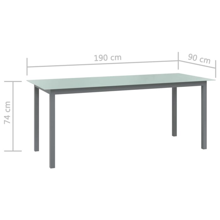 Table de jardin Gris clair 190x90x74 cm Aluminium et verre – Image 4