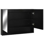 Armoire à miroir de salle de bain LED Noir 80x15x60 cm MDF – Image 2