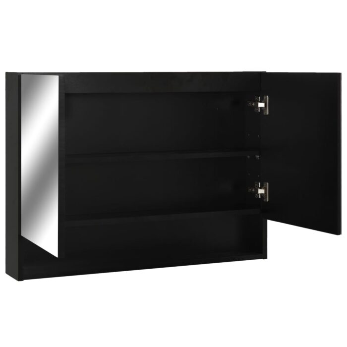 Armoire à miroir de salle de bain LED Noir 80x15x60 cm MDF – Image 2