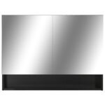 Armoire à miroir de salle de bain LED Noir 80x15x60 cm MDF – Image 3