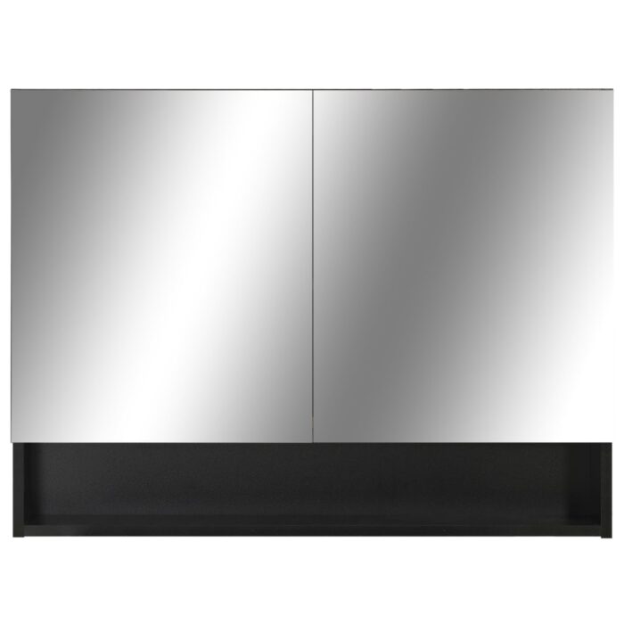 Armoire à miroir de salle de bain LED Noir 80x15x60 cm MDF – Image 3
