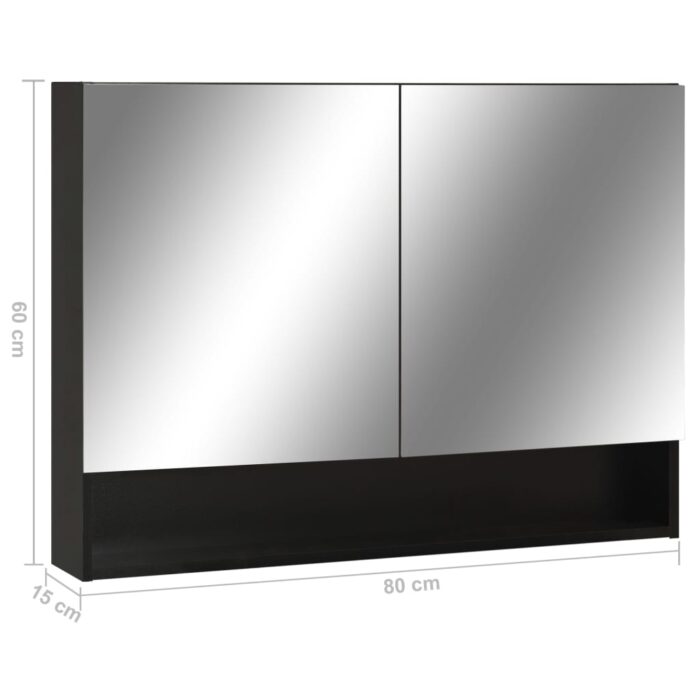 Armoire à miroir de salle de bain LED Noir 80x15x60 cm MDF – Image 7