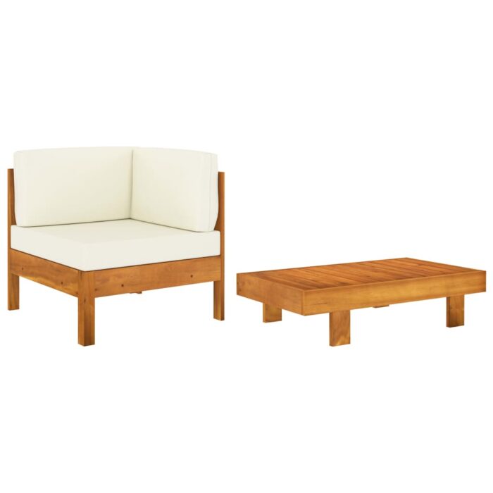 Salon de jardin 2 pcs avec coussins blanc crème Bois d'acacia – Image 1