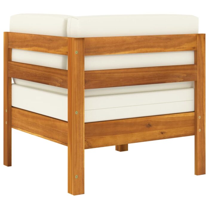 Salon de jardin 2 pcs avec coussins blanc crème Bois d'acacia – Image 3