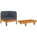 Salon de jardin 2 pcs avec coussins gris foncé Bois d'acacia