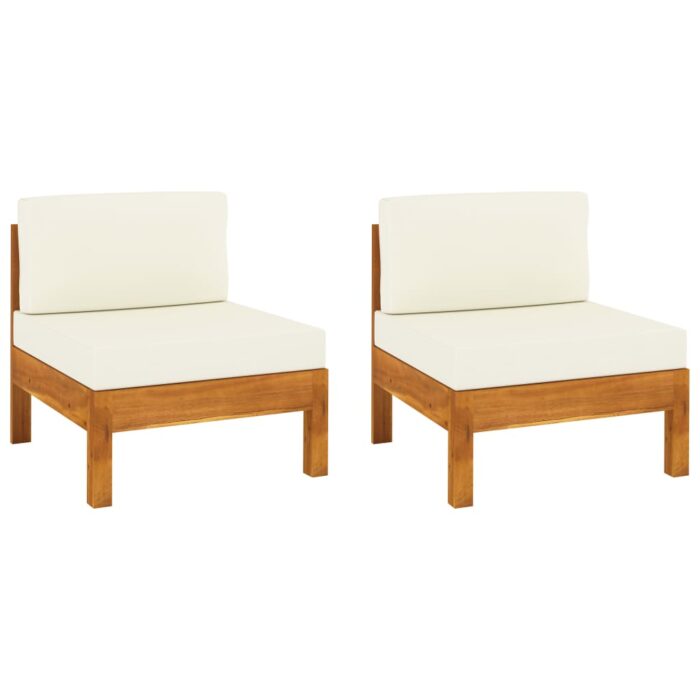 Canapés centraux 2 pcs avec coussins blanc crème Acacia solide – Image 1