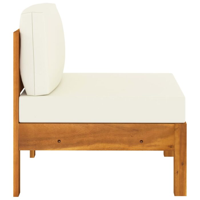 Canapés centraux 2 pcs avec coussins blanc crème Acacia solide – Image 3