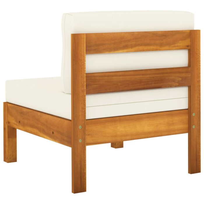 Canapés centraux 2 pcs avec coussins blanc crème Acacia solide – Image 4