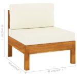 Canapés centraux 2 pcs avec coussins blanc crème Acacia solide – Image 5