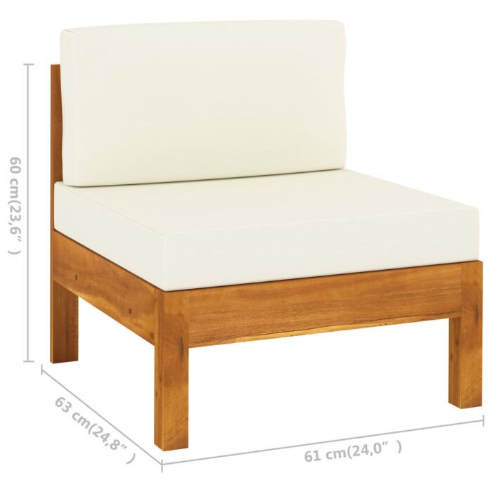 Canapés centraux 2 pcs avec coussins blanc crème Acacia solide – Image 5