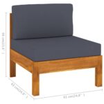Canapé central avec coussins gris foncé Bois d'acacia solide – Image 4