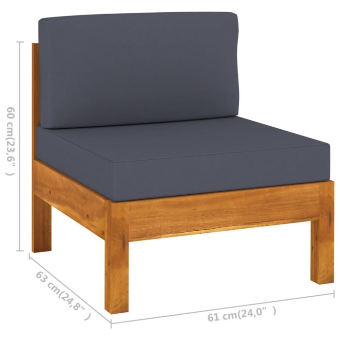 Canapé central avec coussins gris foncé Bois d'acacia solide – Image 4